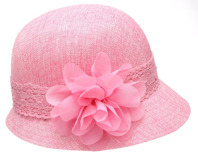 Epoch Women's Gatsby Linen Cloche Hat with Lace Band and Flower - Pink - Image 2